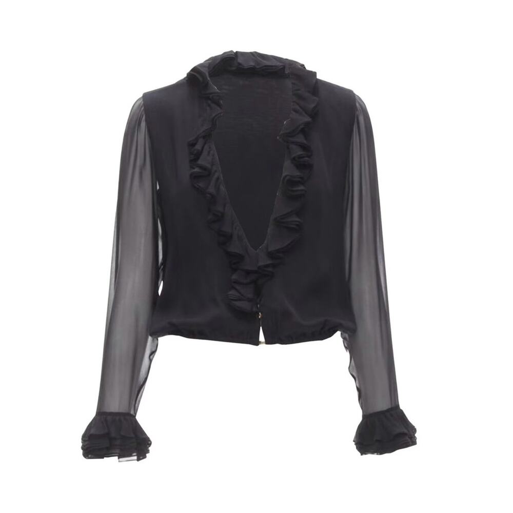 Archival Gucci Fall 2000 Tom Ford Silk Ruffle Blouse IT 42 US 6 Runway Look 9/11
